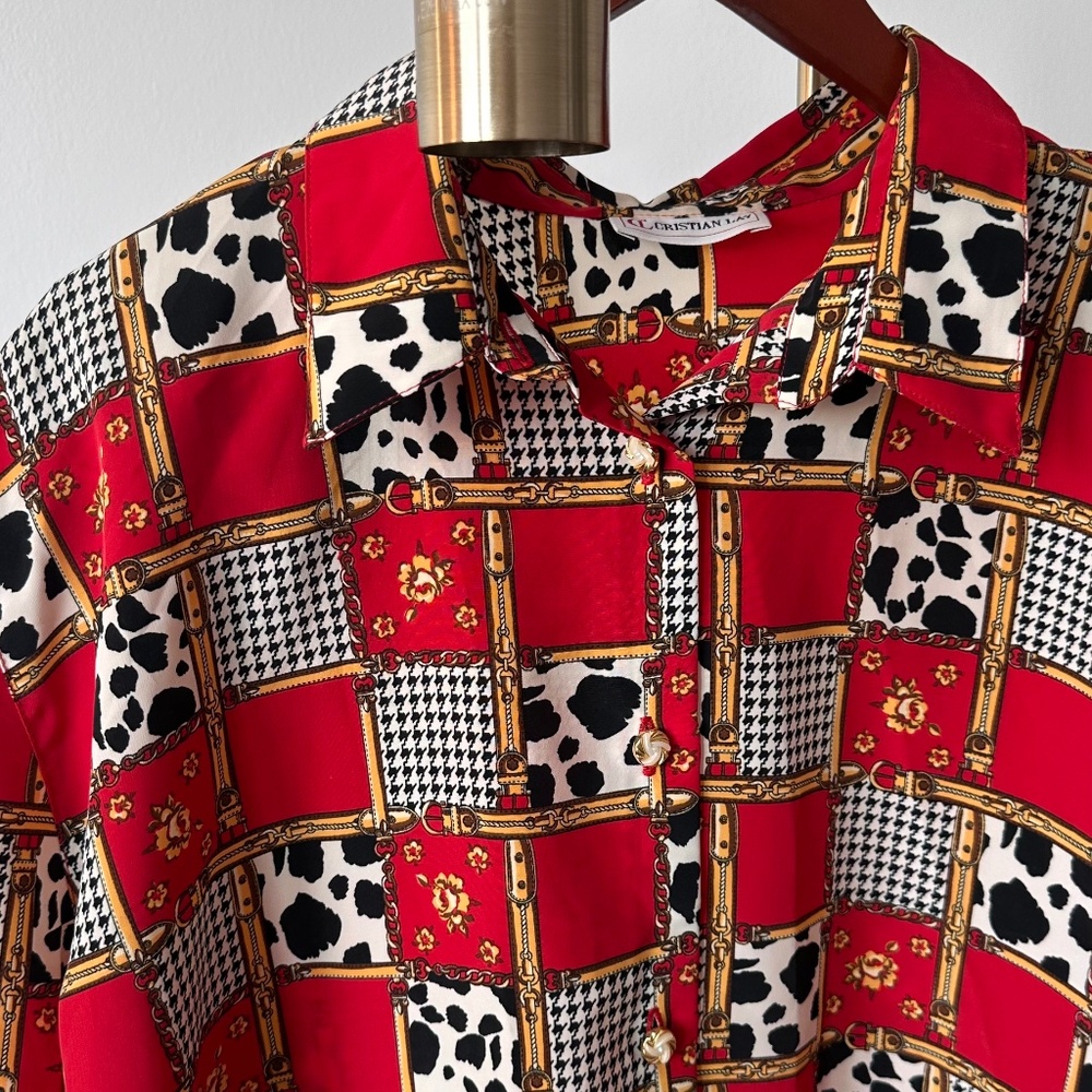 Vintage Geometric Chain & Scarf, Cow Print Shirt